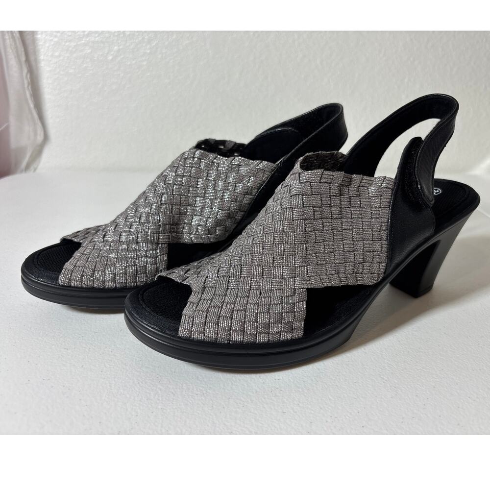 Bernie Mev NWOT Size 6 (EU 37) Beatrice Slingback Block Heel Open Toe Pewter